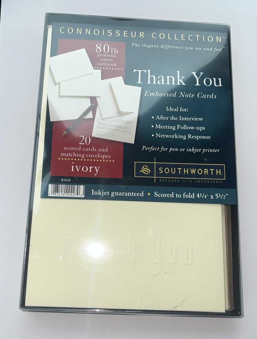 Southworth Connoisseur Collection Embossed- 20 Thank You Cards Ivory